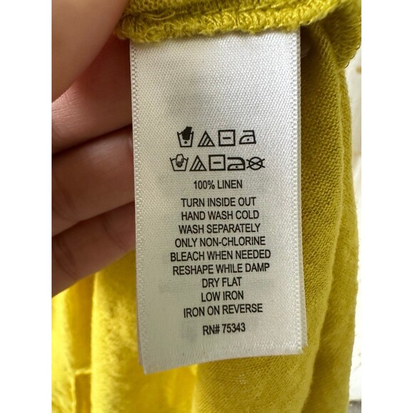 Tahari Women's 100% Linen Semi Sheer Yellow V Neck Hi-Lo Hem T-Shirt Blouse XL - Picture 5 of 5